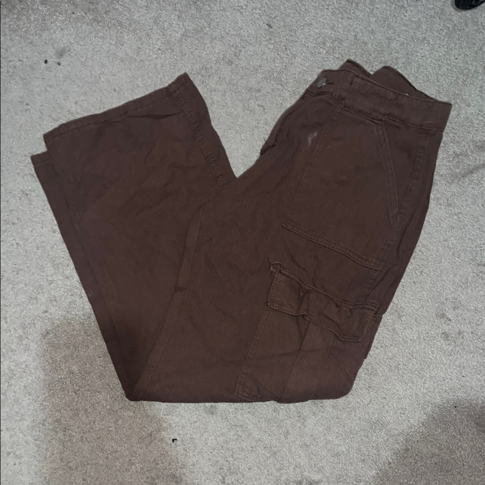 Brown Cargo Jeans with Straight Leg Design